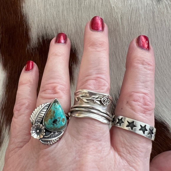 ❤️ Kingman Turquoise Decorative Statement Navajo Western Sterling Ring Sz 6.25 - Picture 4 of 16